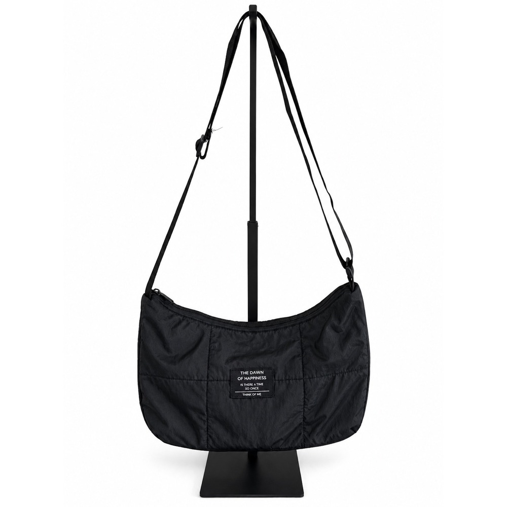 Black Quilted Nylon Crossbody Shoulder Bag with Adjustable Strap - Picture 1 of 3